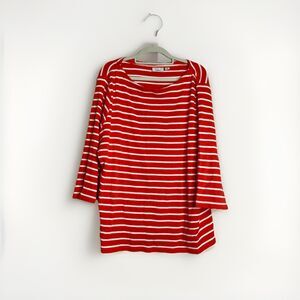 L.L.Bean Women’s Red White Stripe Top Plus Size 3X Tunic 3/4 Sleeve